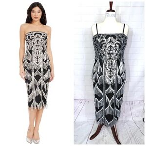 NWT🤩NEW |•DRESS THE POPULATION•| Viviana Sequined Fringe Dress Size XL / 16-18